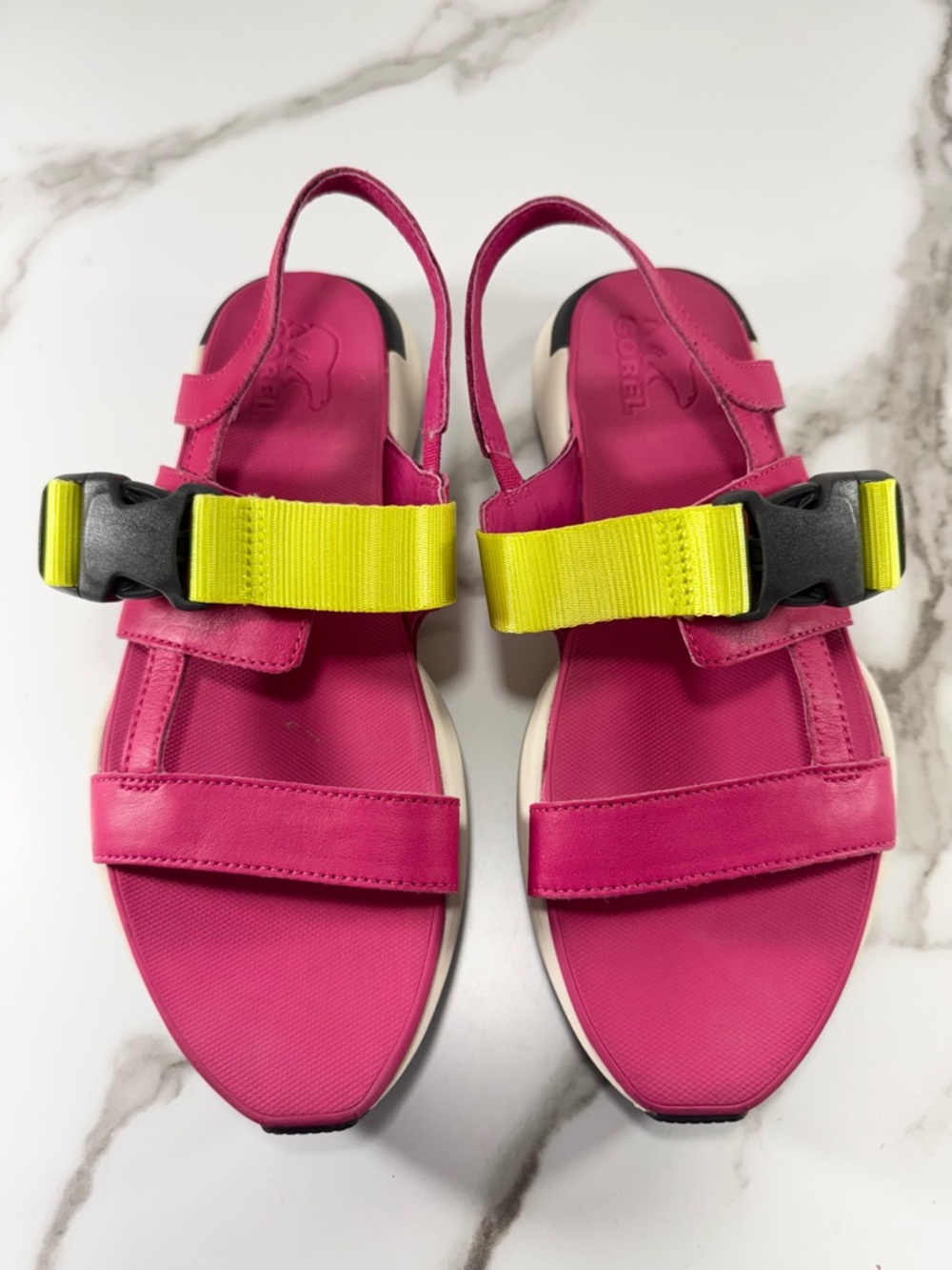 Sorel Kinetic Impact Leather Neon Strap Sporty Chunky Platform Sling Sandals 7.5 - Picture 8 of 12